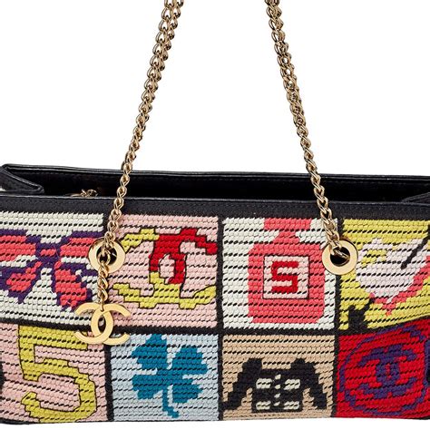 chanel precious symbols bag|CHANEL Needlepoint Precious Symbols Shoulder Bag Black .